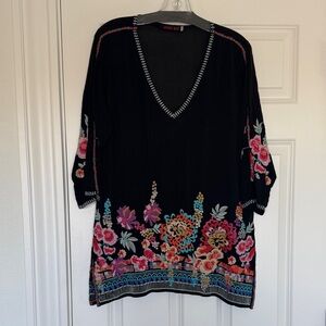 Johnny Was Black Tunic with Multicolor Floral Embroidery